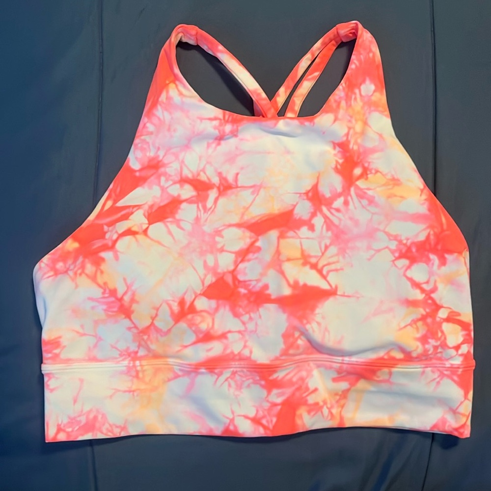 🍋 LIKE NEW Lululemon Energy Bra Dual Shibori White Grapefruit Florid Orange - 10